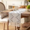 Boho Cotton Table Runner – 13"x90" Black & Beige with Tassels - Image 2