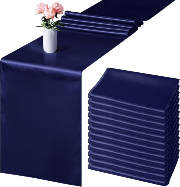 12-Pack Navy Blue Satin Table Runner – 12"x108" for Weddings, Banquets & Parties