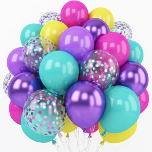 60-Piece Pink, Blue & Purple Balloon Set – 12'' Metallic & Confetti Balloons for Magic Theme Parties
