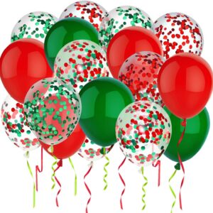 60 Red & Green Confetti Balloons – 12'' Christmas Balloons with Ribbons for Holiday Parties