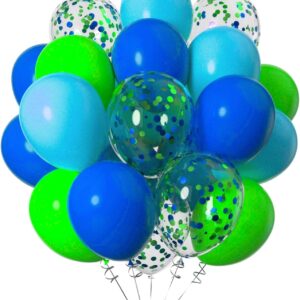 50 Blue & Green Confetti Balloons – 12'' Latex Balloons for Party Decorations