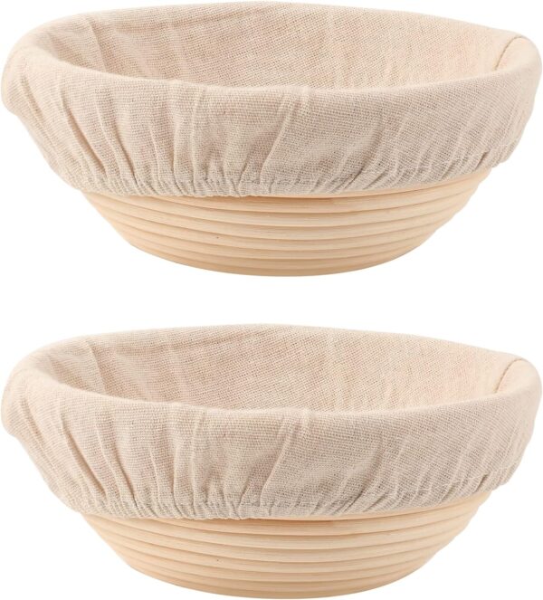 Bread Proofing Basket Set – 2 Round 8.5" Baskets with Liners