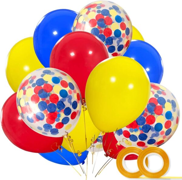 Paw Party Balloons 40-Pack – 12'' Red, Yellow, Blue Latex & Confetti Balloons for Birthday or Baby Shower