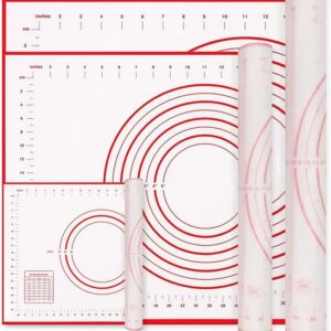 Silicone Baking Mats, 3pcs Non-Stick with Measurements, 3 Sizes for Pastry & Oven Use (Red)