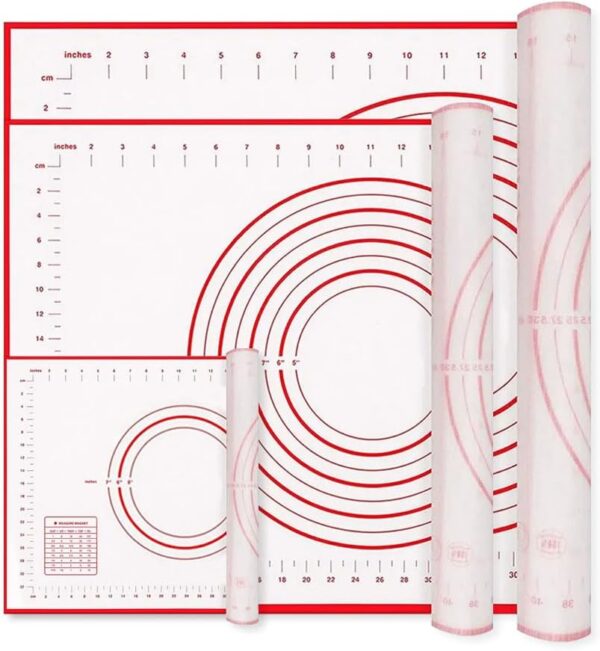 Silicone Baking Mats, 3pcs Non-Stick with Measurements, 3 Sizes for Pastry & Oven Use (Red)
