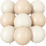 9Pcs Cream Beige 4D Foil Balloons, 22" Metallic Round Party Decorations