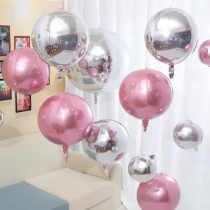 10Pcs Pink 4D Foil Balloons, 22" Metallic Round Party Decorations