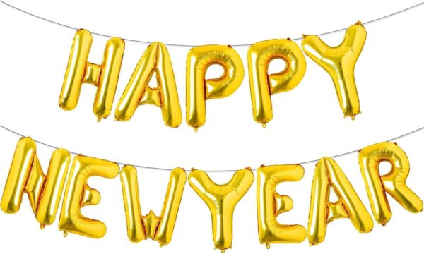 16" Gold Happy New Year Foil Balloons, NYE Party Decorations