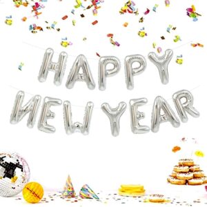 16" Silver Happy New Year Foil Balloons, 2025 NYE Party Decorations