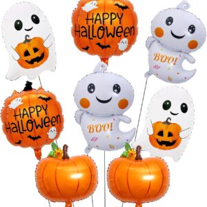 8Pcs Halloween Foil Balloon Set, Alphabet, Ghost & Pumpkin Party Decorations