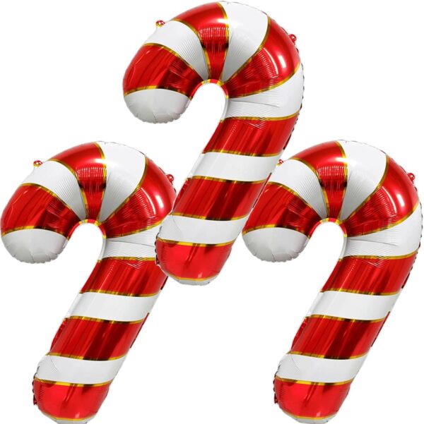 3Pcs Candy Cane Foil Balloons, Christmas & New Year Party Decorations