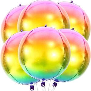6Pcs Rainbow 4D Foil Balloons, 22" Gradient Tie-Dye Party Decorations