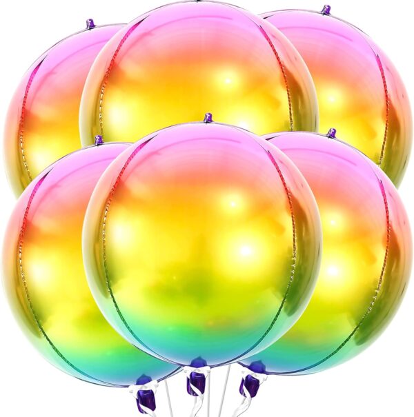 6Pcs Rainbow 4D Foil Balloons, 22" Gradient Tie-Dye Party Decorations