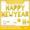 16" Gold Happy New Year Foil Balloons, NYE Party Decorations - Image 4
