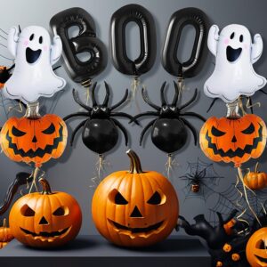 9Pcs Halloween Foil Balloons, Ghost, Spider & Pumpkin Party Decorations