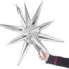 5Pcs Silver Starburst Cone Foil Balloons, 12-Point Party Decorations - Image 3
