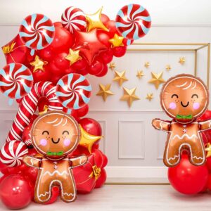 10Pcs Christmas Foil Balloons, Gingerbread Man & Candy Party Decorations