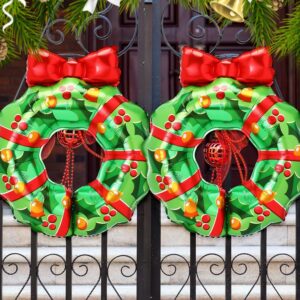 4Pcs Large Christmas Wreath Foil Balloons, Outdoor Holiday Party Decorations