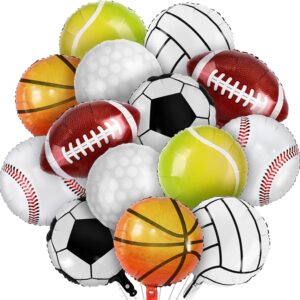 28Pcs Sports Foil Balloon Set, 18" Baseball, Basketball, Soccer & Volleyball Party Decorations