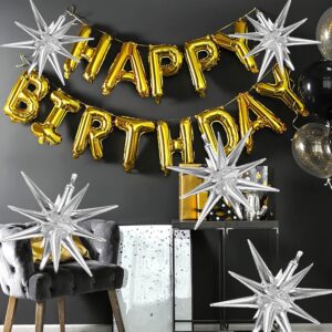 5Pcs Silver Starburst Cone Foil Balloons, 12-Point Party Decorations