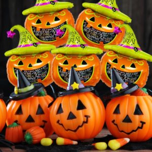 6Pcs Scary Pumpkin Foil Balloons, Halloween Party Decorations