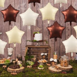 12Pcs Cream Star Foil Balloons, 18" Neutral Boho Party Decorations
