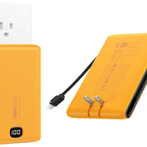 Portable 10000mAh Power Bank with Built-In Cables USB-C
